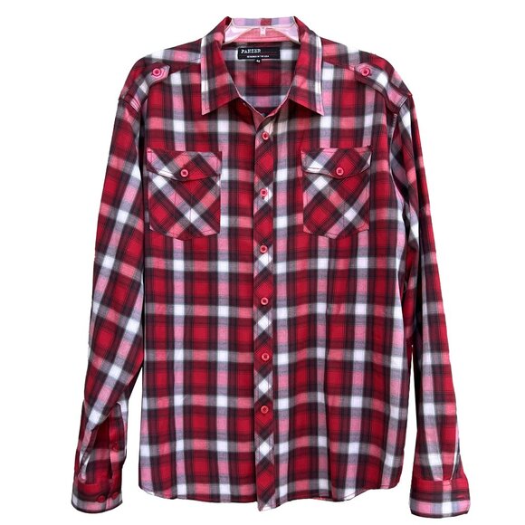 NWOT Men's Panzer Red Plaid Military Shirt, Epaulettes, Pockets - 4X - Vintage - Picture 1 of 2